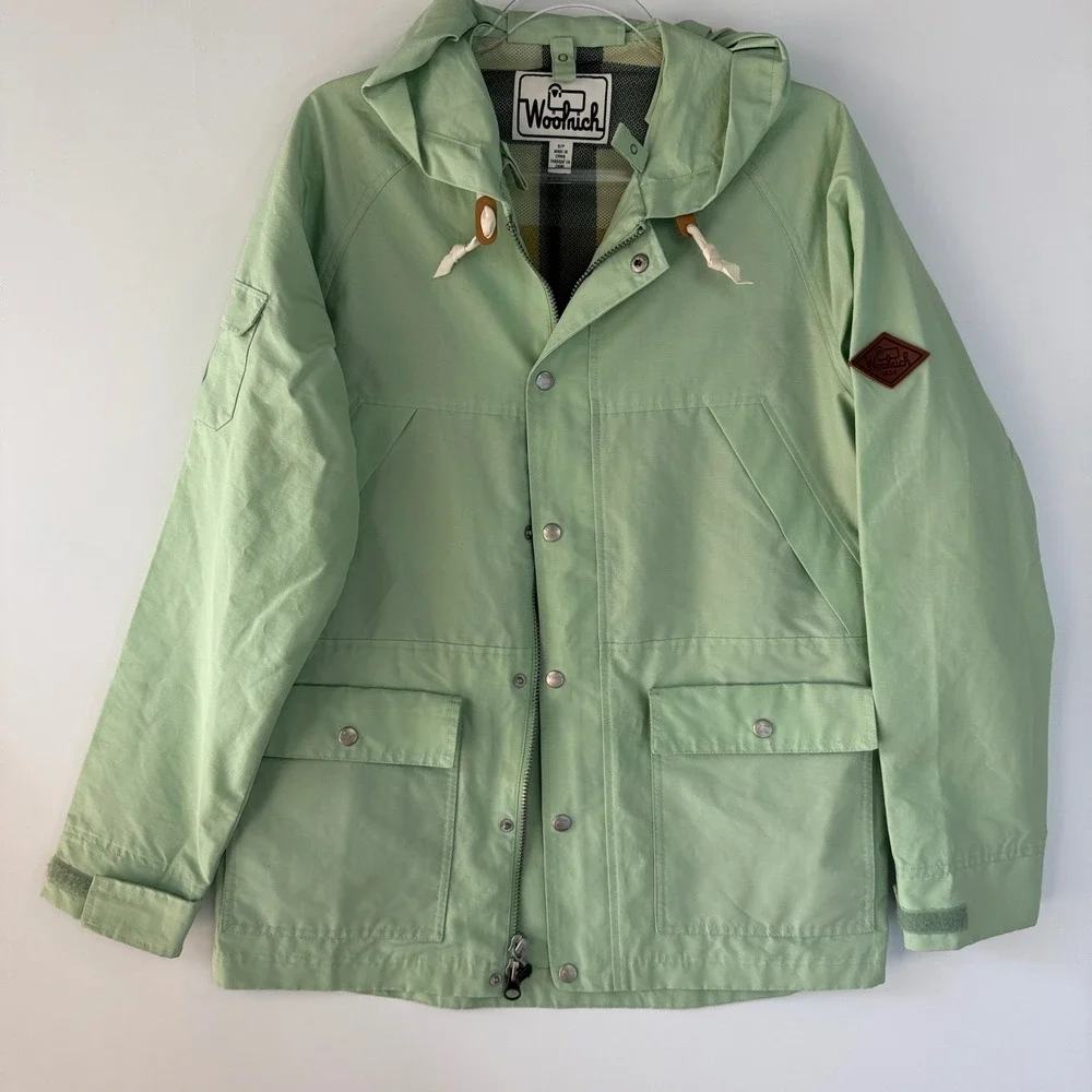 Vintage Woolrich Waxed Heritage Rain Jacket Mens S Sprout Green Utility Hooded